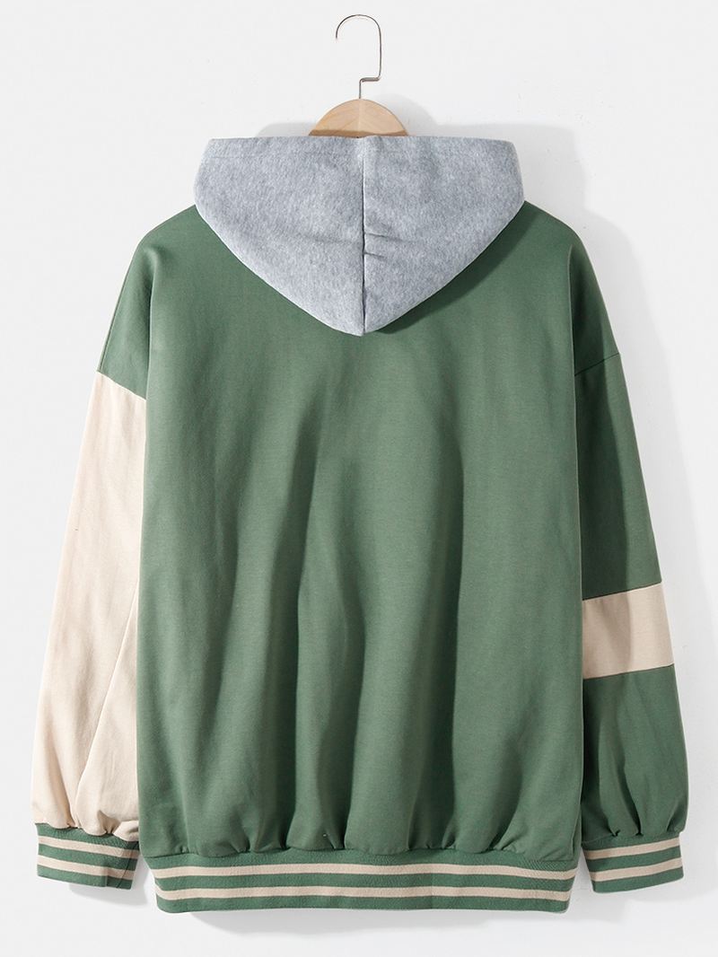 Herre Kontrastfarve Tegneserie Mønster Lynlås Casual Daily Varsity Jakke