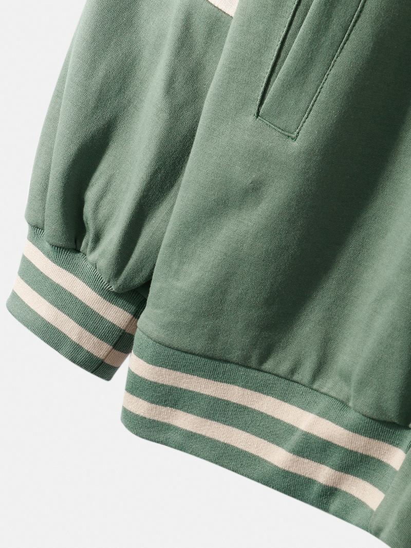 Herre Kontrastfarve Tegneserie Mønster Lynlås Casual Daily Varsity Jakke
