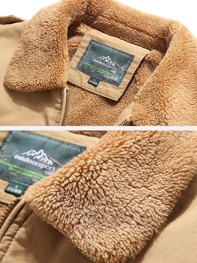 Herre Lynlås Brev Broderi Badge Sherpa Foret Tyk Revers Casaul Jakke