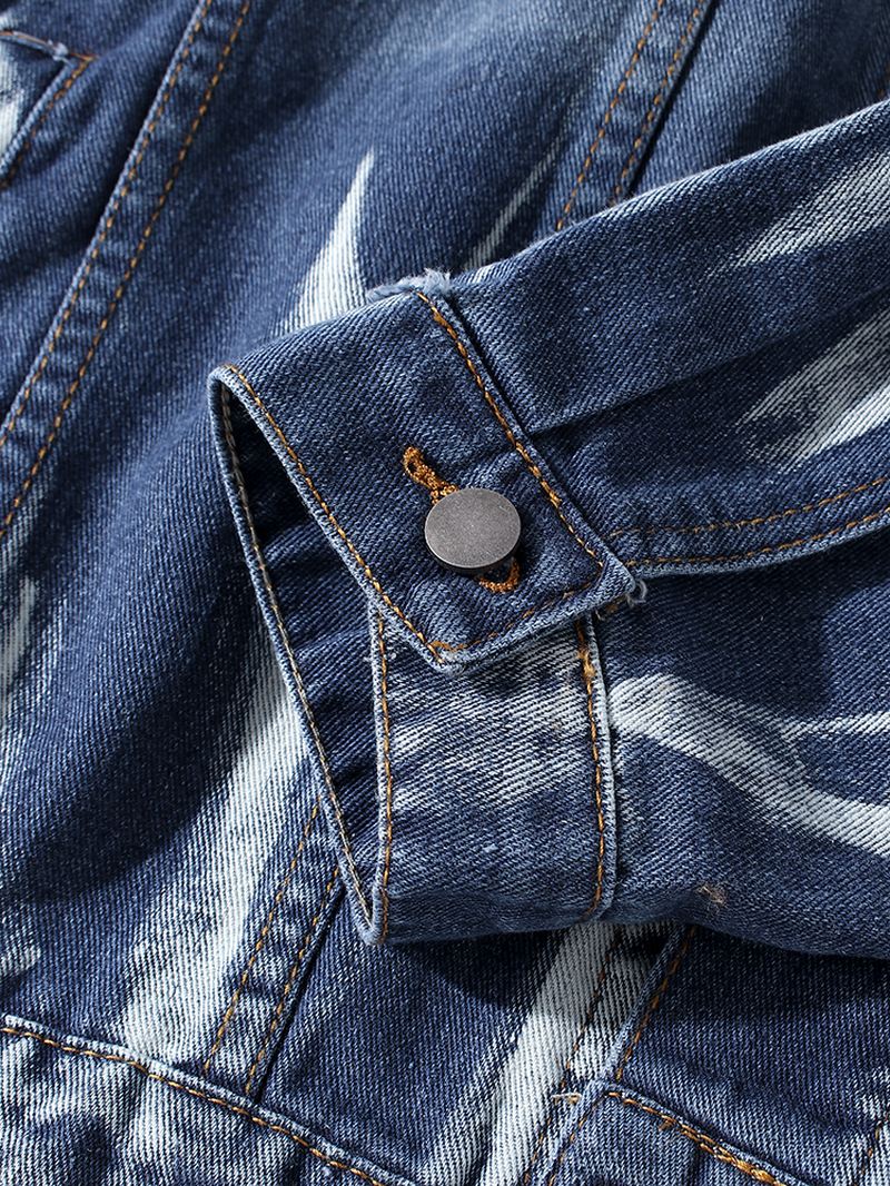 Herre Nødlidende Flap Lomme Lapel Langærmet Bomuld Denimjakke