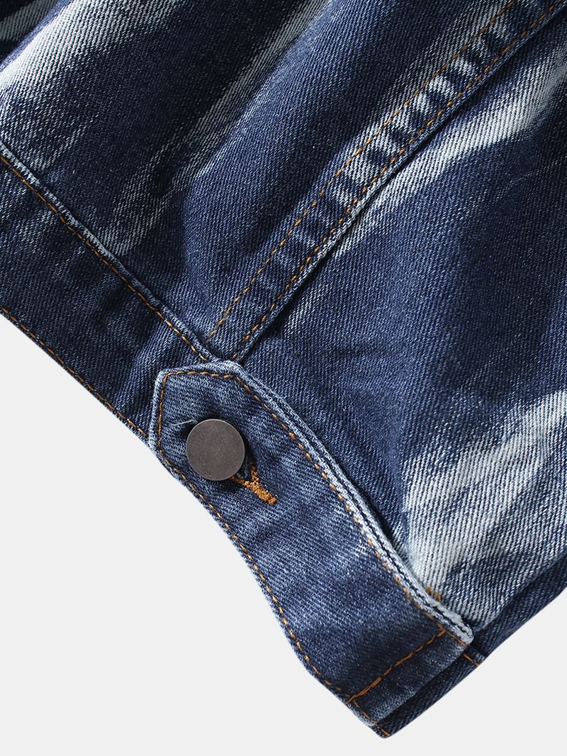 Herre Nødlidende Flap Lomme Lapel Langærmet Bomuld Denimjakke
