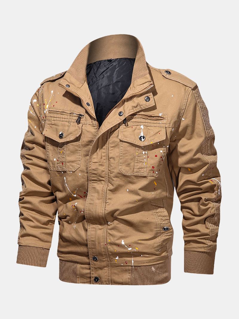 Herre Paint Med Tryk Bomuld Multi Pocket Jacket