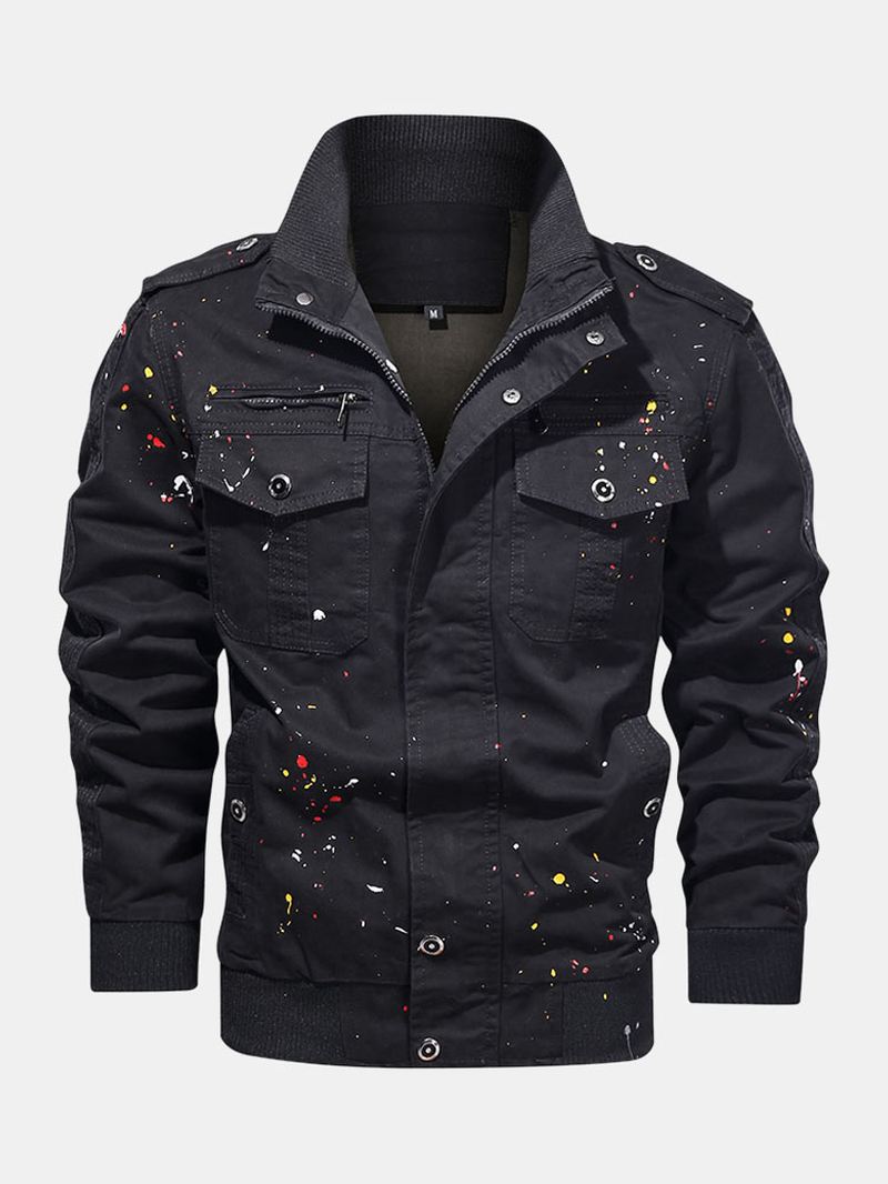 Herre Paint Med Tryk Bomuld Multi Pocket Jacket