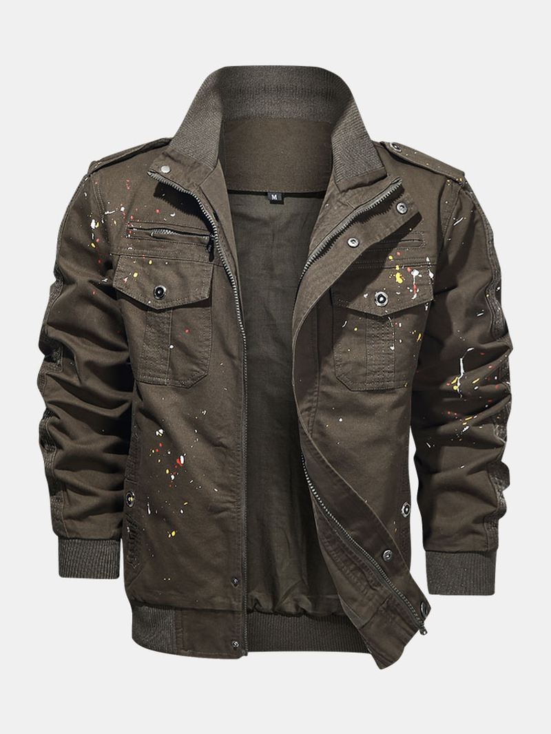 Herre Paint Med Tryk Bomuld Multi Pocket Jacket