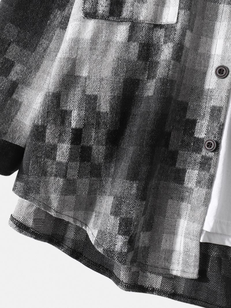 Herre Plaid Button Up Lapel Bomuld Dobbelt Pocket Loose Overshirt