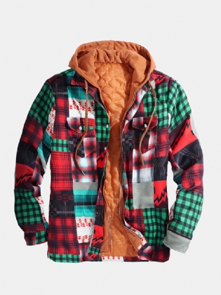Herre Plaid Colorblock Tyk Vintage Hættejakke