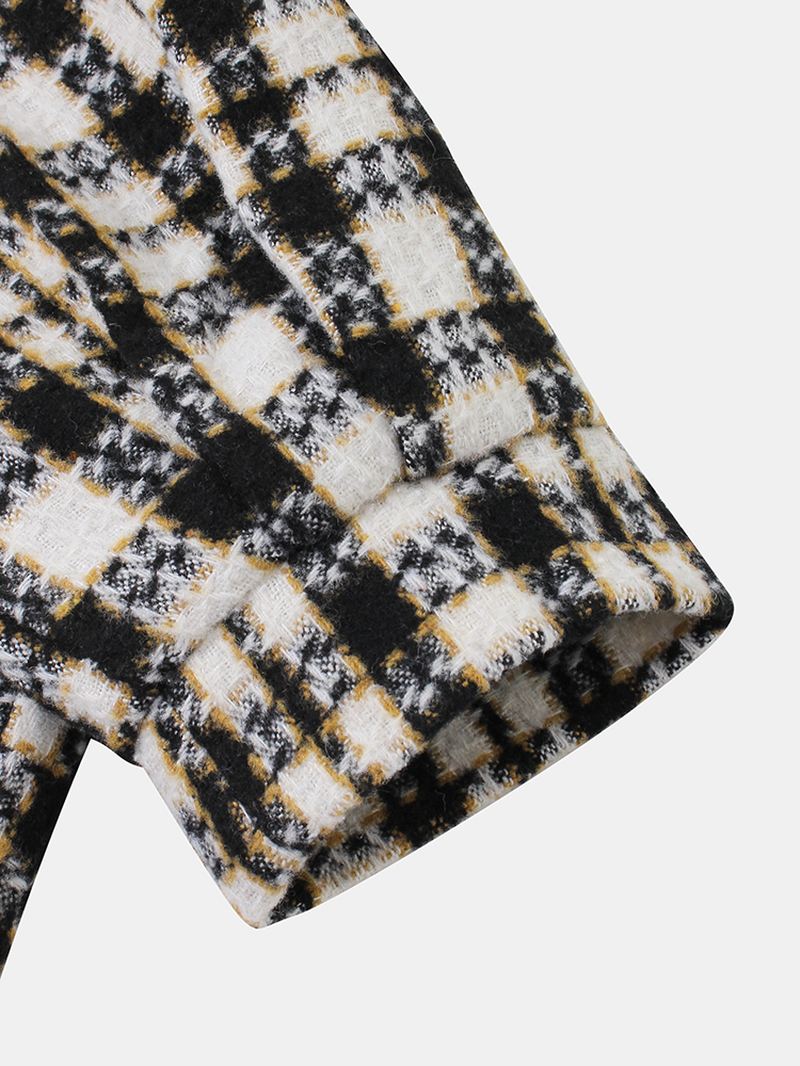 Herre Plaid Dobbeltlommer Uld Tyk Knap Revers Afslappet Jakke