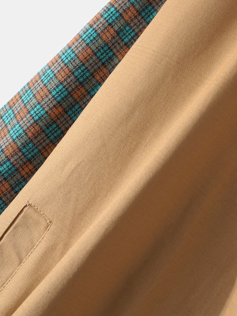 Herre Plaid Patchwork Drop Shoulder Slant Pocket Langærmet Jakke