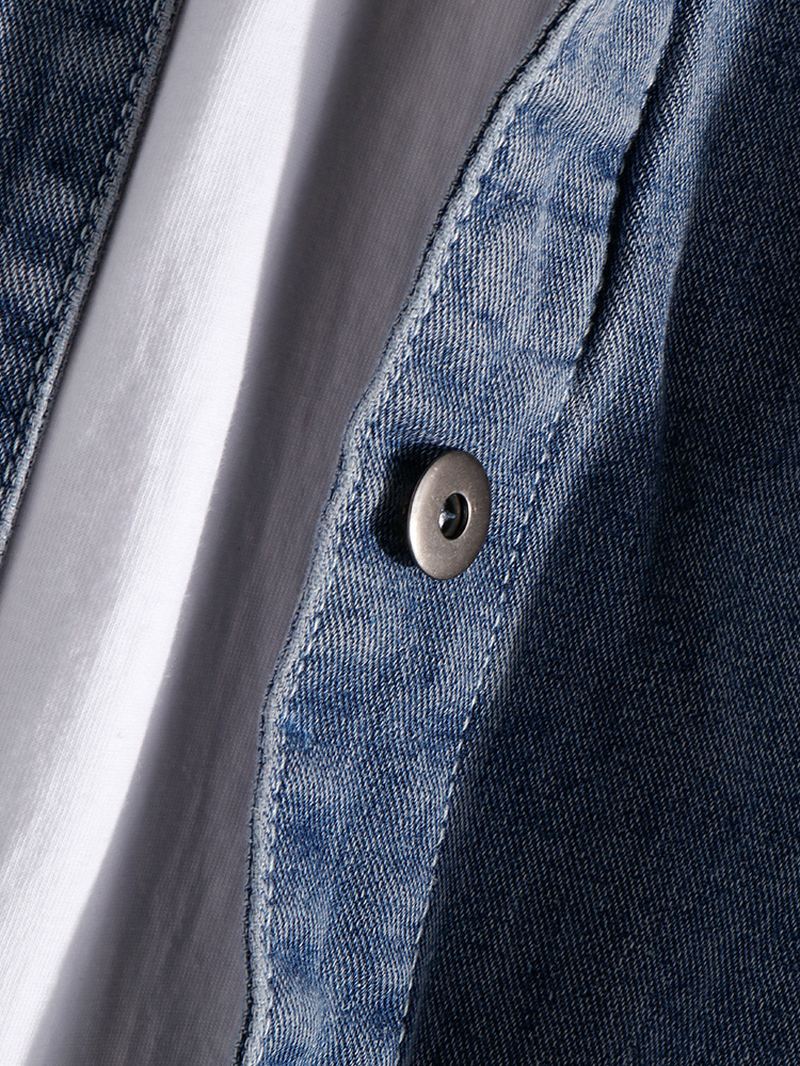 Herre Ripped Letter Sleeve Med Tryk Bomuld Outdoor Stilfuld Denimjakke Med Hætte