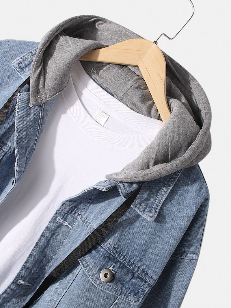 Herre Ryg Slogan Med Tryk Udendørs Stilfuld Aftagelig Hætte Denim Jakke Med Lomme