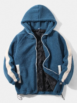 Herre Side Patchwork Lynlås Fleece Raglan Ærmer Hættejakke Med Lomme