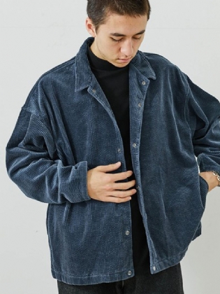 Herre Simple Corduroy Ensfarvet Revers Sidelomme Varm Langærmet Jakke