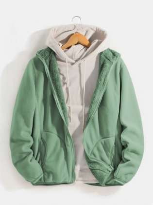 Herre Solorfarve Varm Fleece Vendbar Standkravejakke Med Lomme