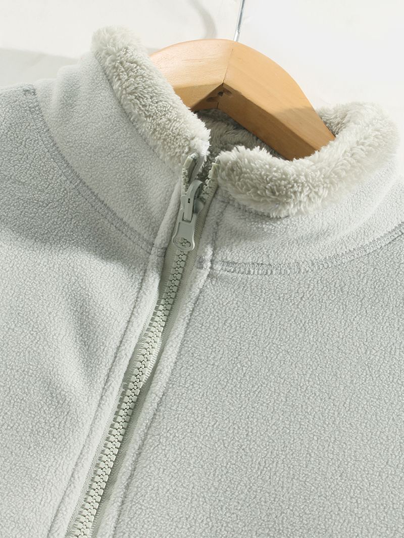 Herre Solorfarve Varm Fleece Vendbar Standkravejakke Med Lomme