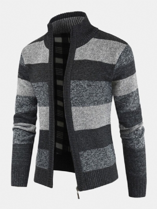 Herre Stribet Grafik Strikning Lynlås Varm Langærmet Sweaterjakke