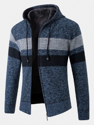 Herre Stripe Colorblock Lynlås Tyk Varm Strikketrøje Hættejakke