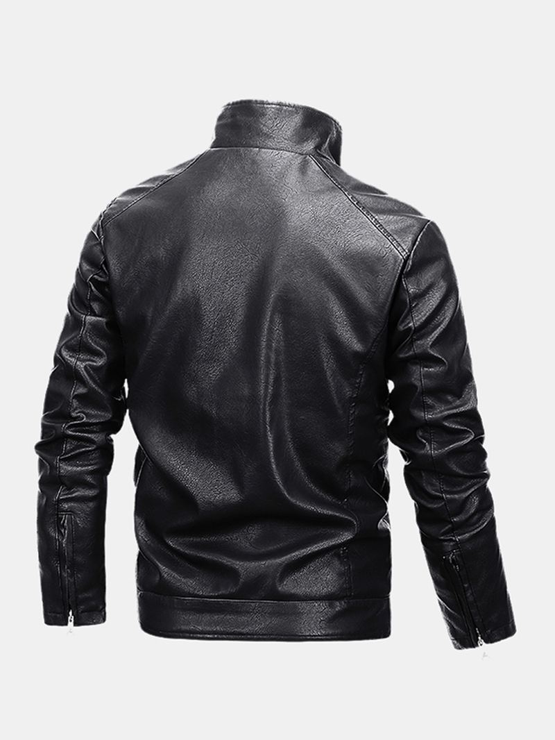 Herre Vindtæt Multi Pocket Varm Pu Læder Biker Jacket