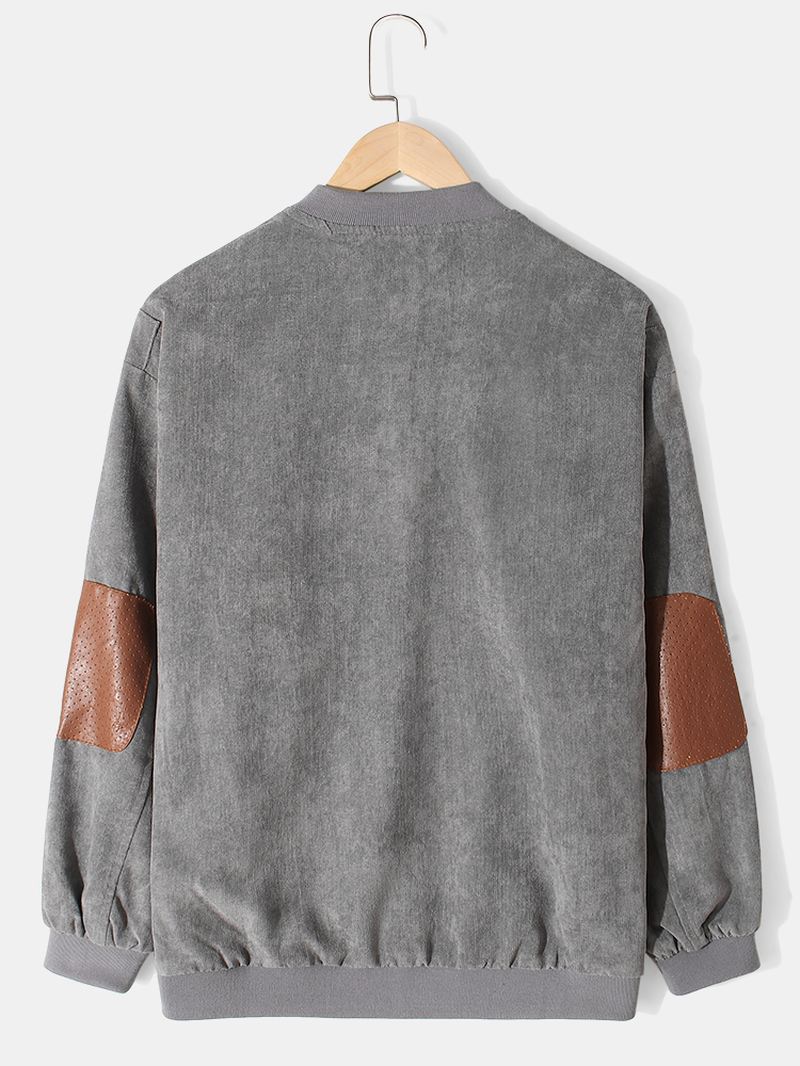 Herre Vintage Ensfarvet Ærme Patchwork Baseballkrave Varm Jakke