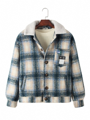 Herre Vintage Plaid Multipocket Langærmet Teddyjakke