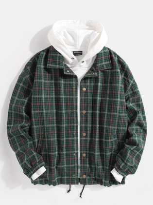 Herre Vintage Plaid Revers Langærmet Jakke Med Lomme