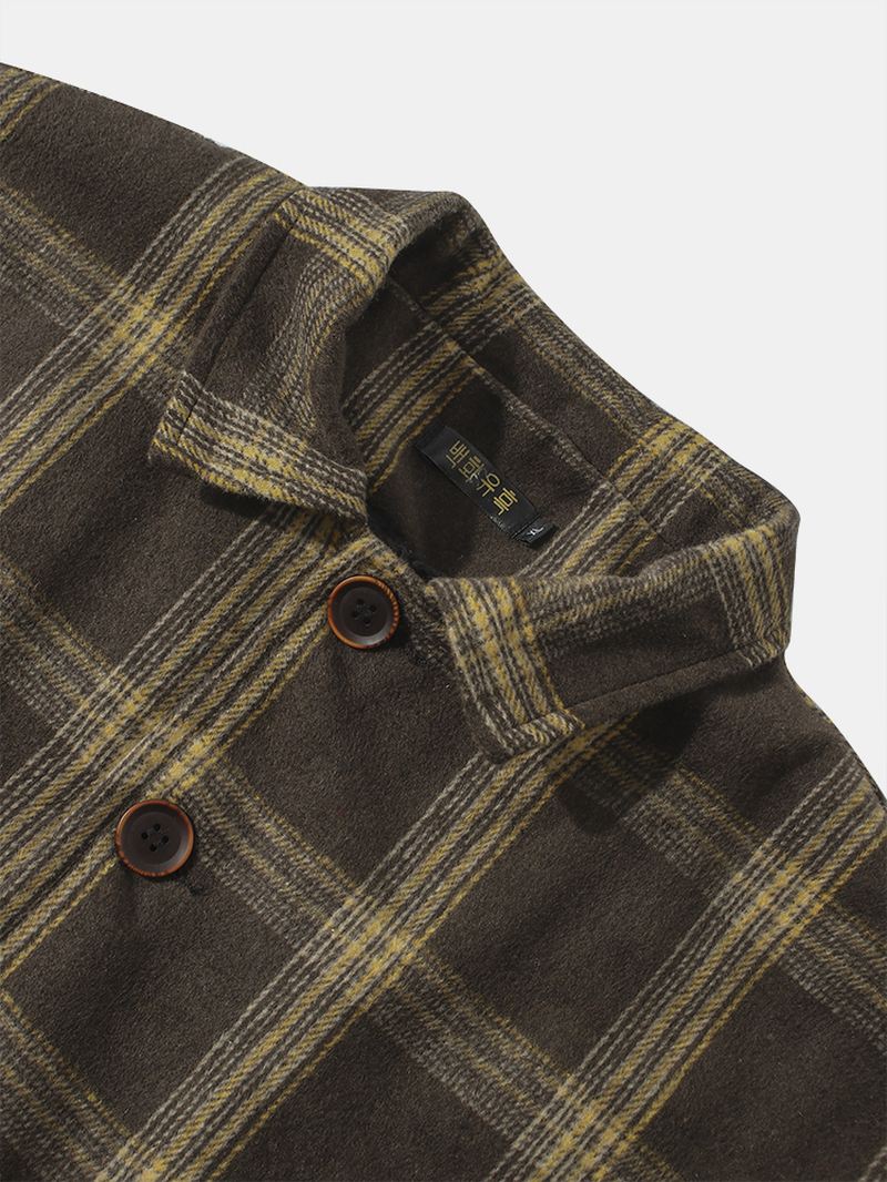 Herre Vintage Plaid Varm Lammeuld Foret Revers Lommejakke