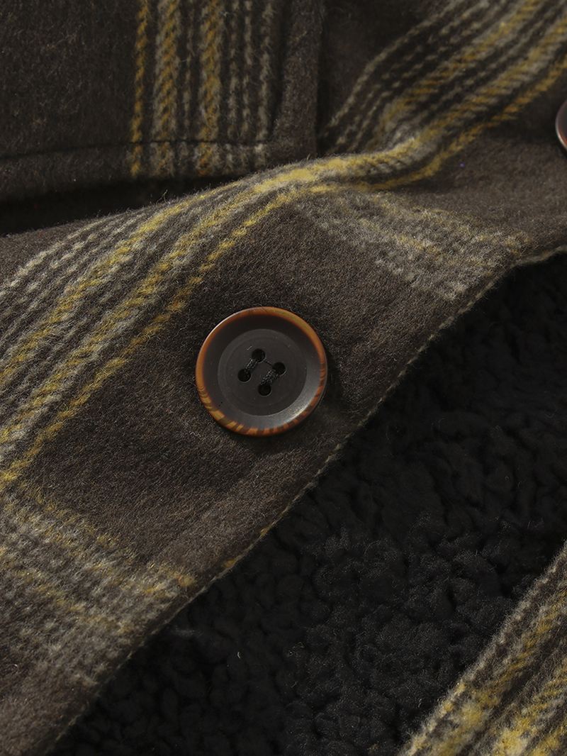 Herre Vintage Plaid Varm Lammeuld Foret Revers Lommejakke