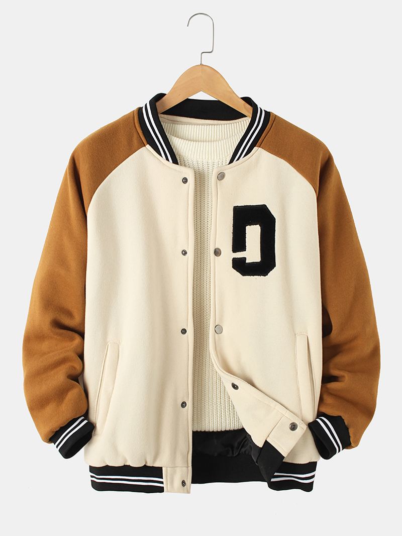 Herre Vintage Tyk Raglanærmet Knap Afslappet Løs Varsity-jakke