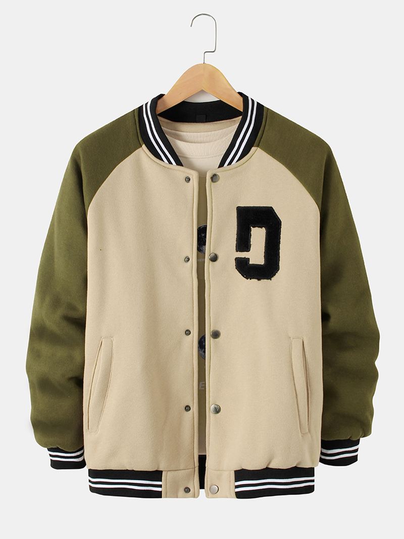 Herre Vintage Tyk Raglanærmet Knap Afslappet Løs Varsity-jakke