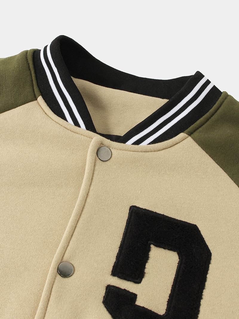 Herre Vintage Tyk Raglanærmet Knap Afslappet Løs Varsity-jakke