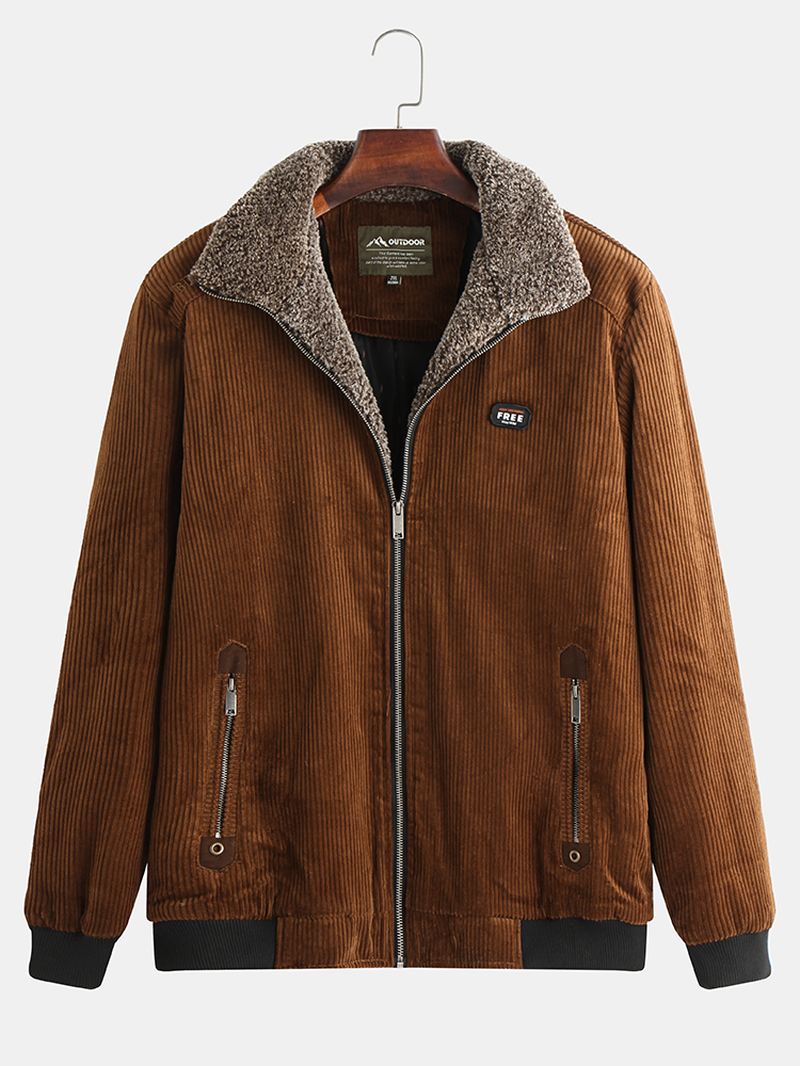 Herre Vinterfløjl 100% Bomuld Plus Fløjl Varm Lynlås Casual Solid Jakke