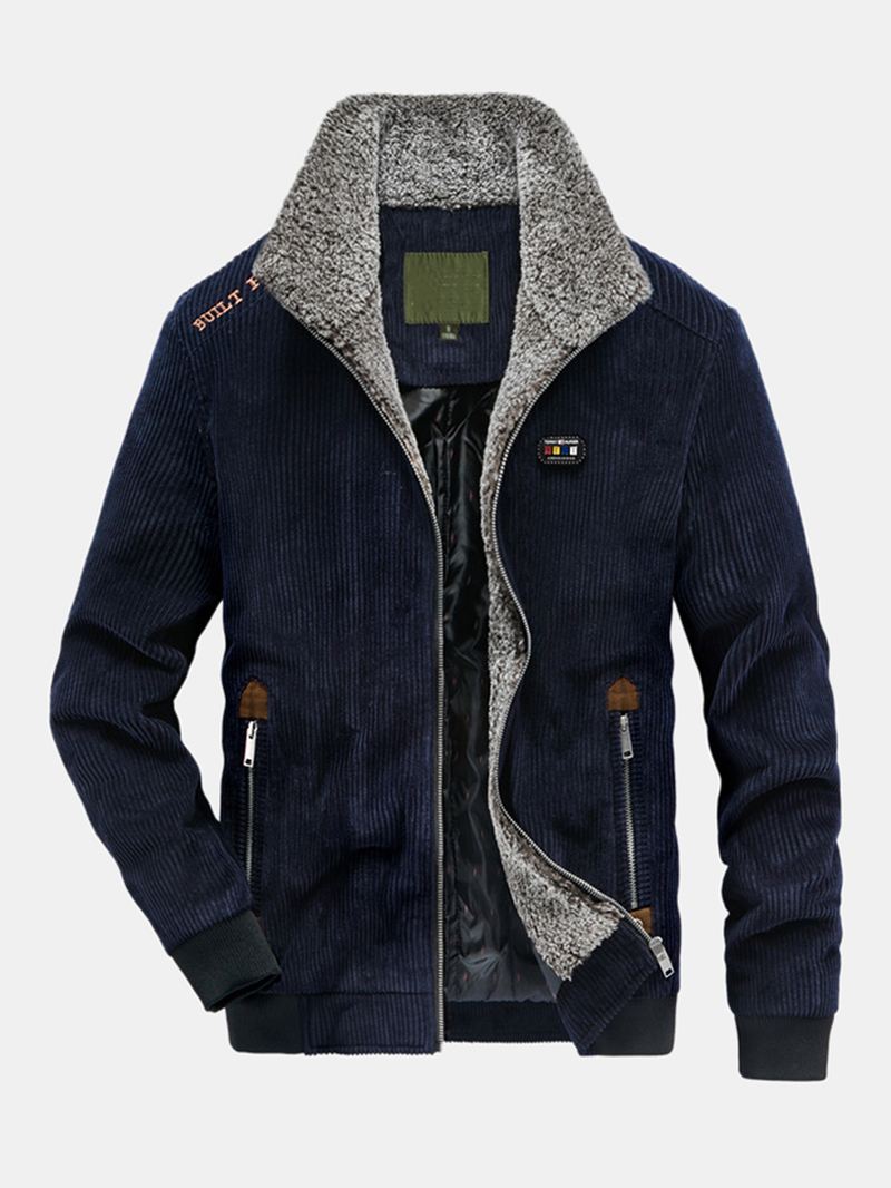 Herre Vinterfløjl 100% Bomuld Plus Fløjl Varm Lynlås Casual Solid Jakke