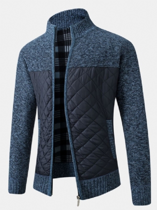Herre Warm Patchwork Langærmet Lynlås Strikning Tyk Jakke Med Lomme