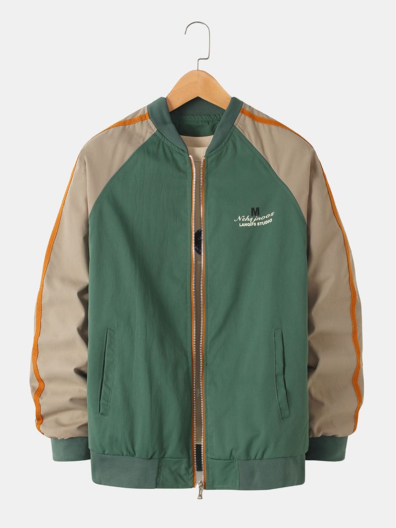 Herretekst Rygtryk Raglanærmet Patchwork Lynlås Retro Varsity-jakke