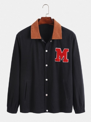 Mænd Corduroy Patchwork Lapel Letter Button Up Lommer Peppy Jakker