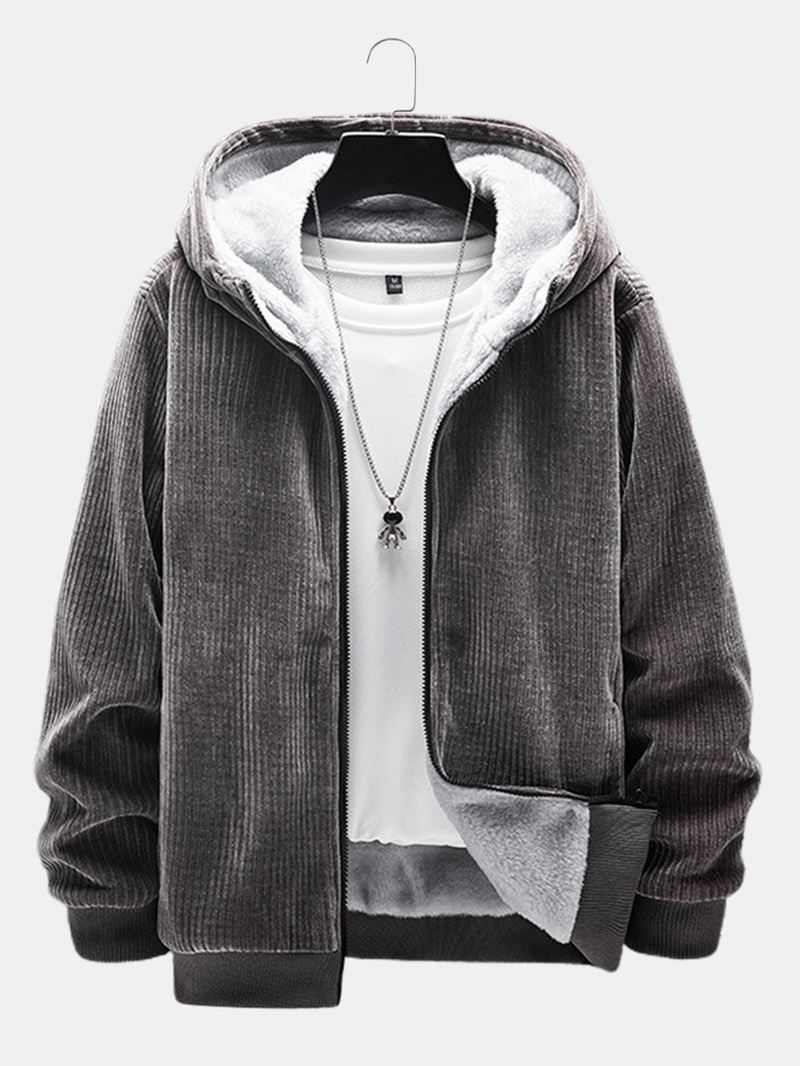 Mænd Corduroy Plus Velvets Hooded Warm Pure Lynlås Retro Jakker