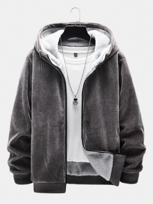 Mænd Corduroy Plus Velvets Hooded Warm Pure Lynlås Retro Jakker