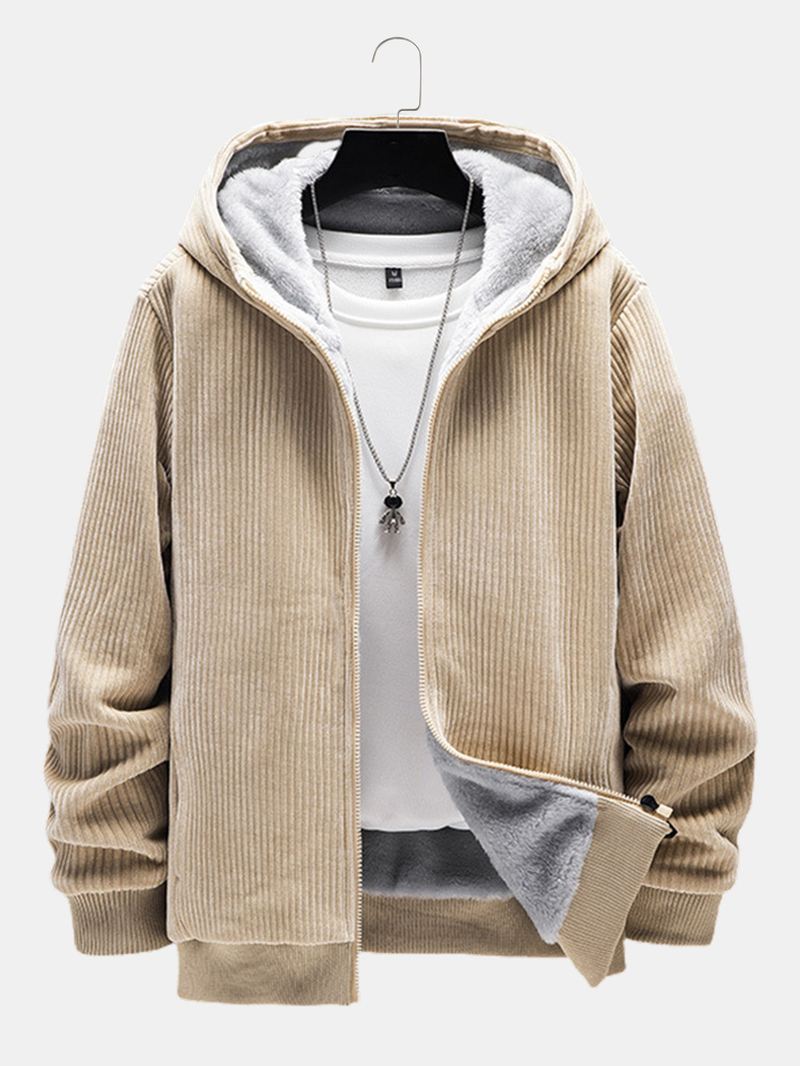 Mænd Corduroy Plus Velvets Hooded Warm Pure Lynlås Retro Jakker