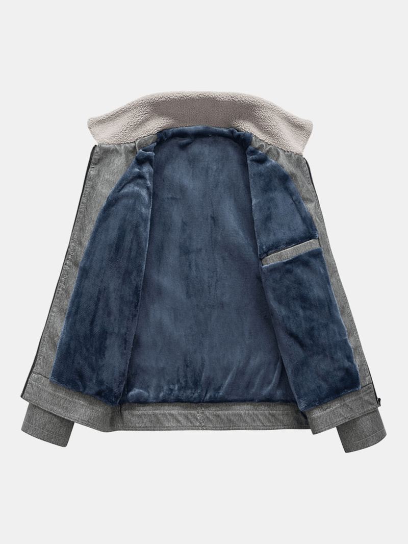 Mænd Læder Plus Velvets Lapel Lommer Pure Motorcykel Jakker