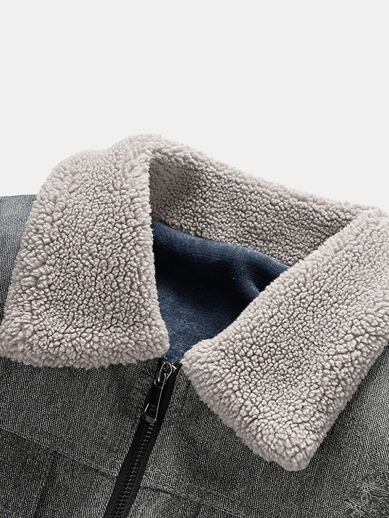 Mænd Læder Plus Velvets Lapel Lommer Pure Motorcykel Jakker