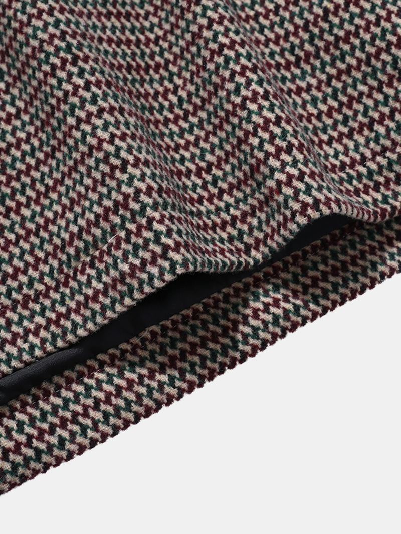 Mænd Plaid-kontrastlommer Enkeltradet Fladkrave Lange Trenchjakker Casual Frakker
