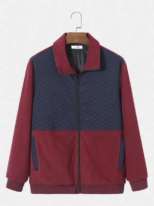 Mænd Tekstur Fleece Patchwork Kontrast Dobbelt Lommer Lapel Jakker