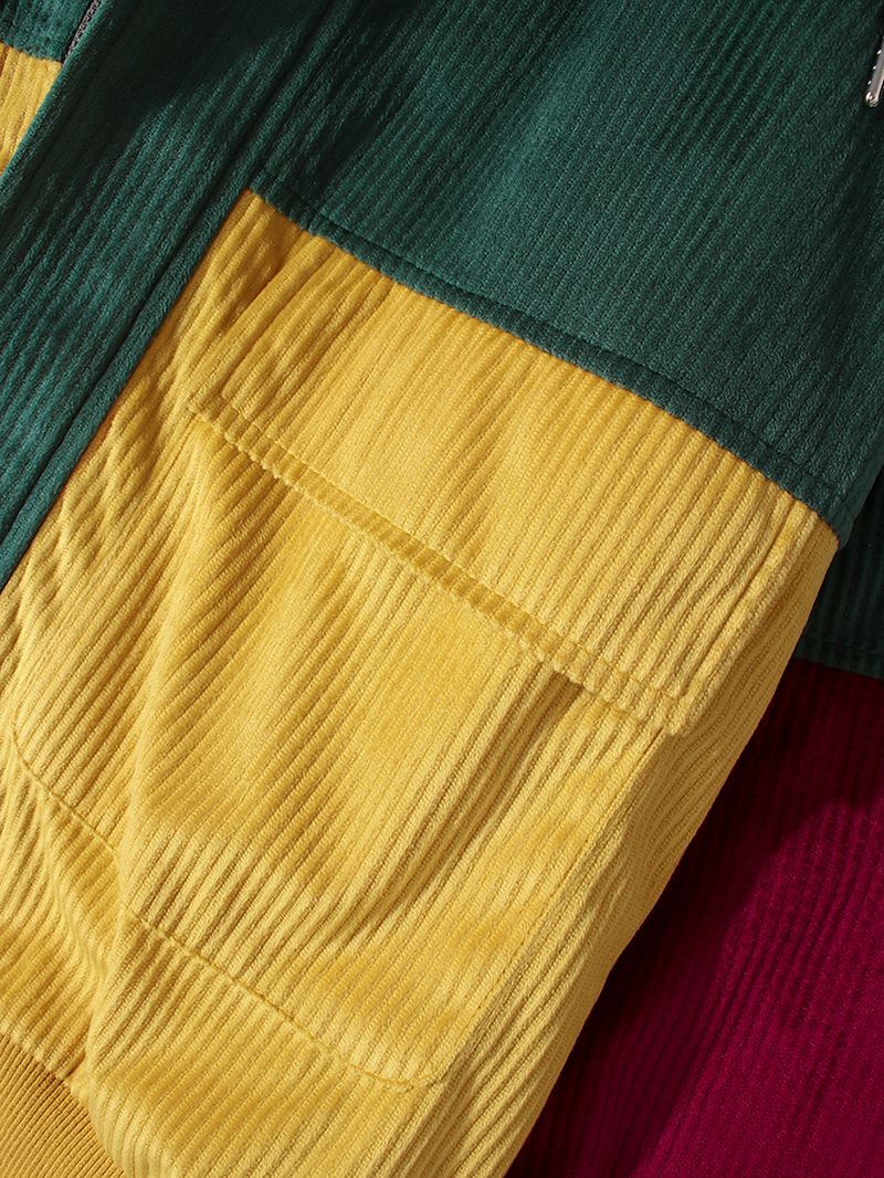 Vintage Colorblock Fløjlsøm Hættejakke Til Mænd