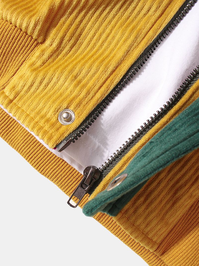 Vintage Colorblock Fløjlsøm Hættejakke Til Mænd