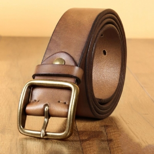 Ægte Læder Til Mænd 105/110/115/120/125/130 cm Retro Førstelags Kohud Kobberstift Spænde Jeansdragter Bælte Med Hulning