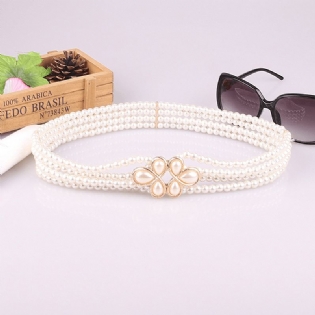 All-match Fashionable Pearl Diamond Blomster Taljekædedekoration