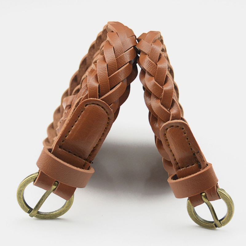 Kvinder Pu Læder Vævet All-match Nederdel Jeans Mode Casual Solid Dame Bælter