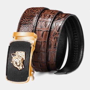 Mænd Ægte Læder Krokodille Mønster 125 cm Skralde Kjole Bælte Leopard Hoved Automatisk Spænde Business Jeans Jakkesæt Kohud Bælte