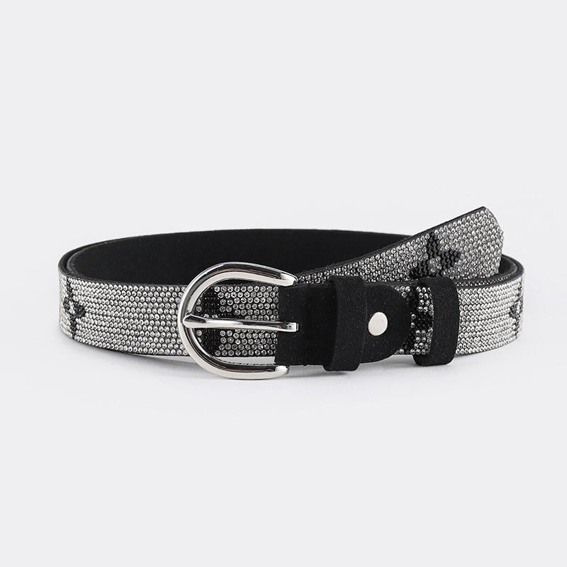 Mode Dame Pu Læder Rhinestone Bælte
