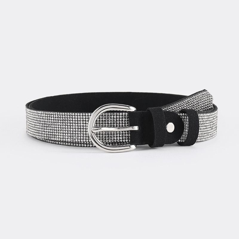 Mode Dame Pu Læder Rhinestone Bælte