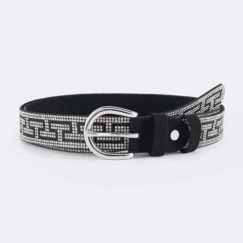 Mode Dame Pu Læder Rhinestone Bælte